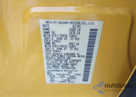 2005 Nissan Xterra S from USA, damaged, VIN 5N1AN08WX5C605272
